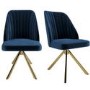 GRADE A1 - Set of 2 Navy Velvet Swivel Dining Chairs with Brass Legs - Logan