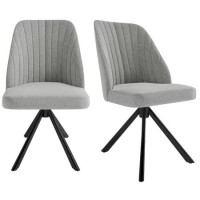 GRADE A1 - Set of 2 Grey Fabric Swivel Dining Chairs with Black Legs - Logan