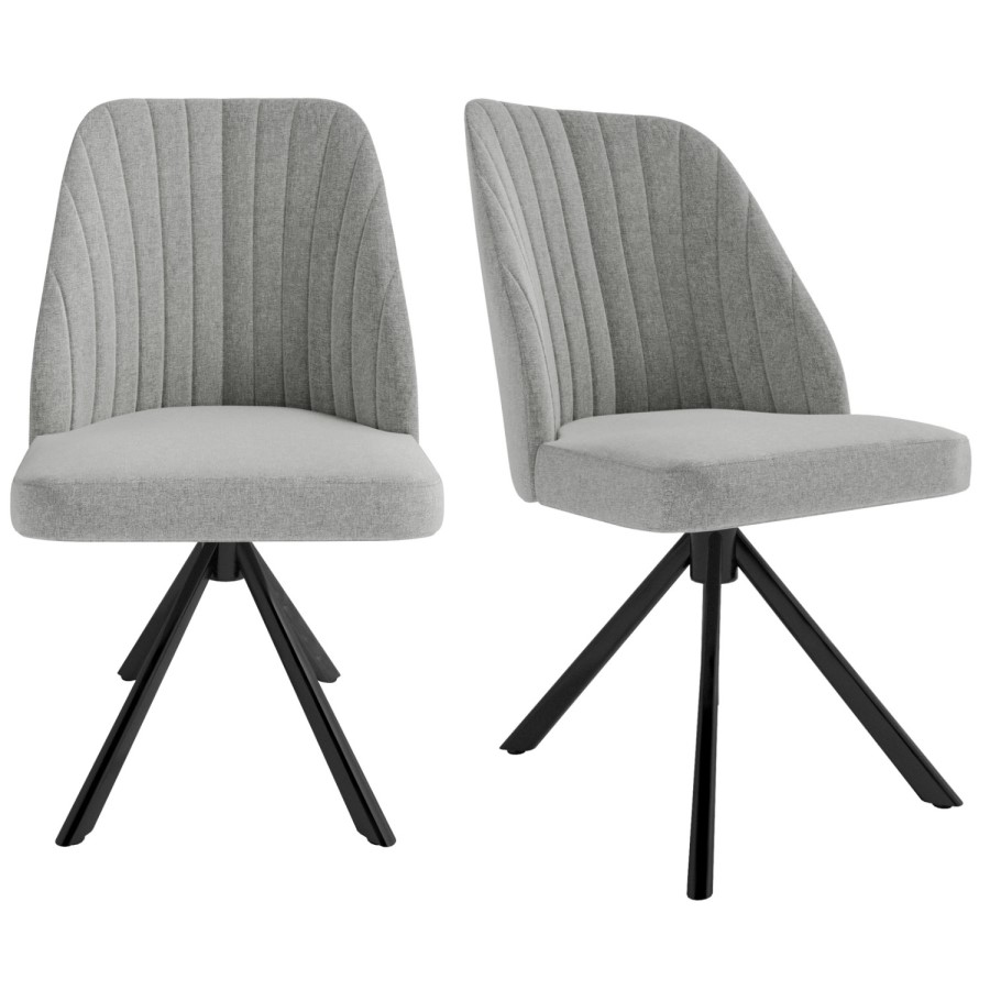 ONLY OPENED - Set of 2 Grey Fabric Swivel Dining Chairs with Black Legs - Logan