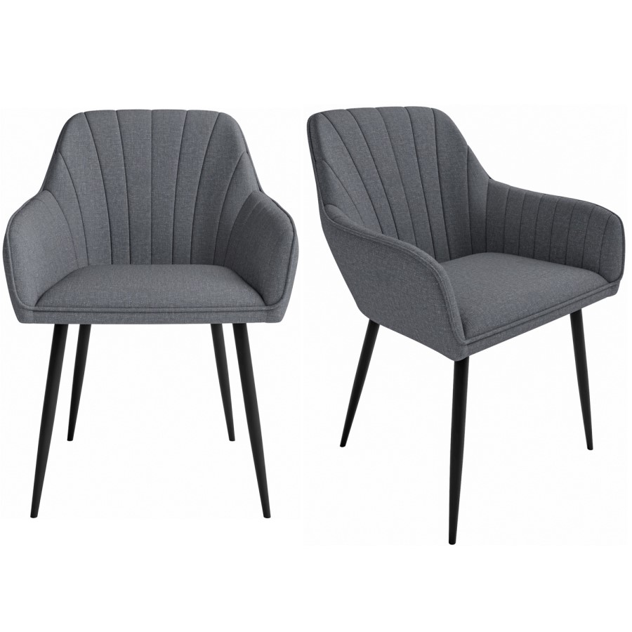 Set of 2 Grey Fabric Tub Dining Chairs - Logan