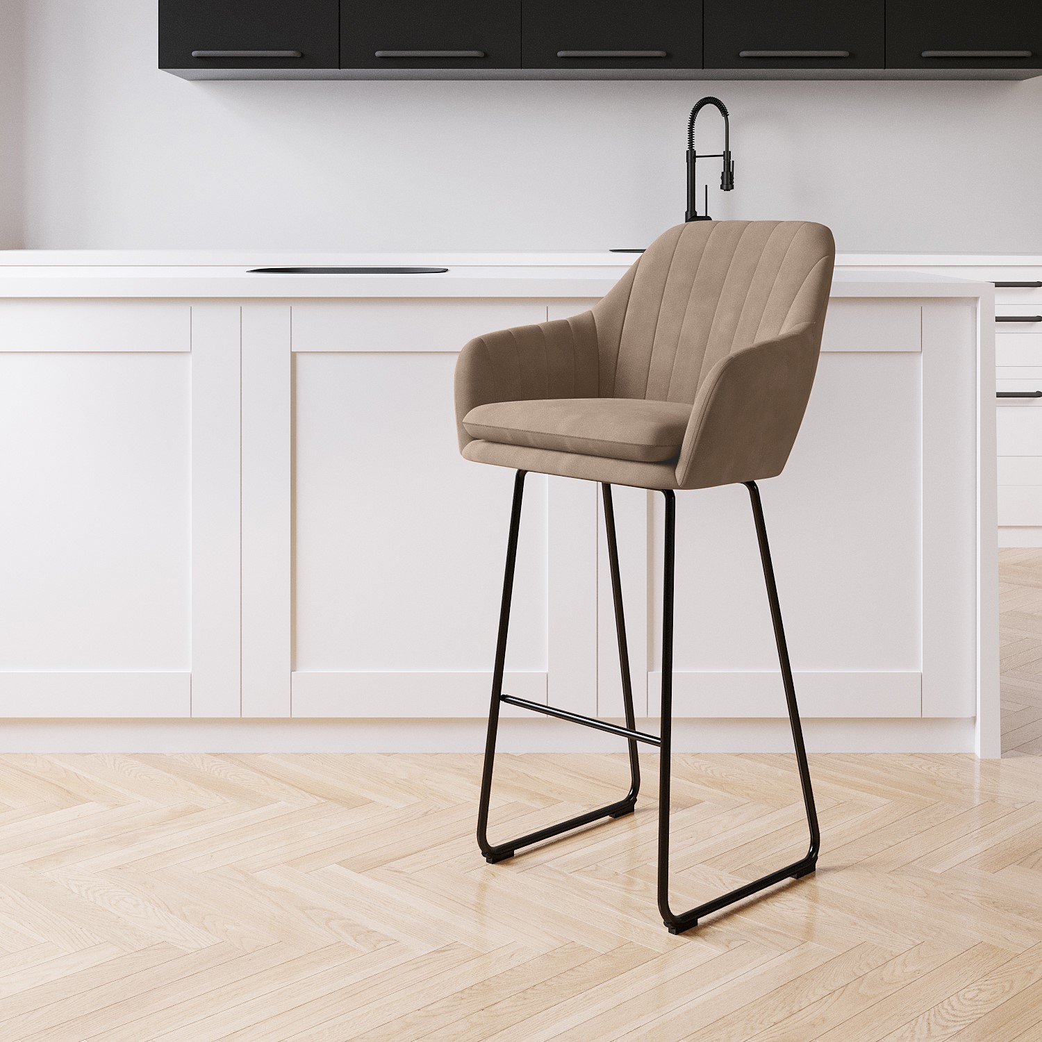 Photo of Beige faux leather bar stool with back - 77cm - logan