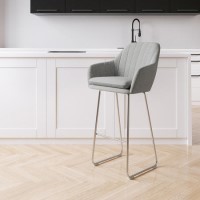 Grey Fabric Bar Stool with Back - 77cm - Logan Grey Fabric Bar Stool with Back - 77cm - Logan