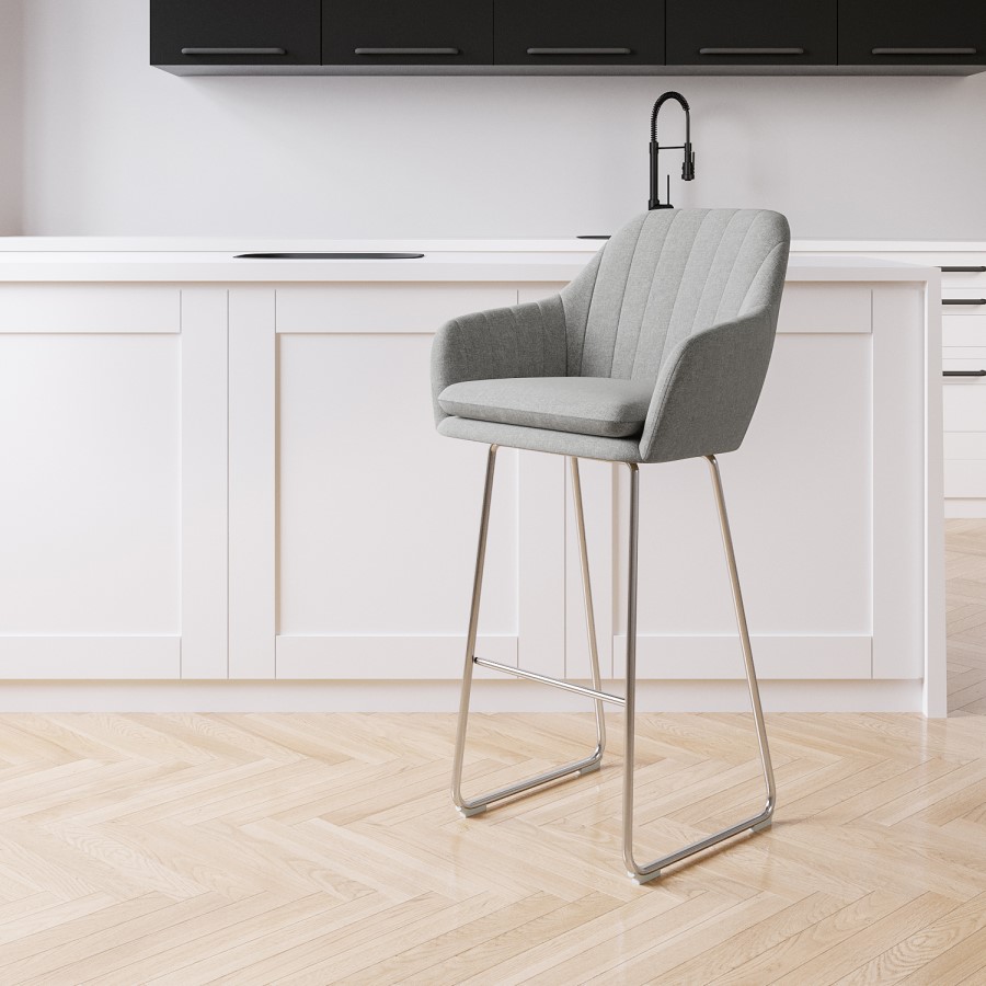 Grey Fabric Bar Stool with Back - 77cm - Logan
