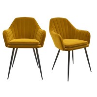 GRADE A1 - Set of 2 Mustard Velvet Tub Dining Chairs - Logan