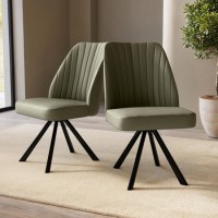 Set of 2 Sage Green Faux Leather Swivel Dining Chairs - Logan