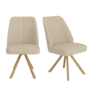 Set of 2 Beige Upholstered Swivel Dining Chairs with Oak Effect Legs - Logan