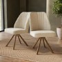 Set of 2 Beige Upholstered Swivel Dining Chairs with Walnut Effect Legs - Logan