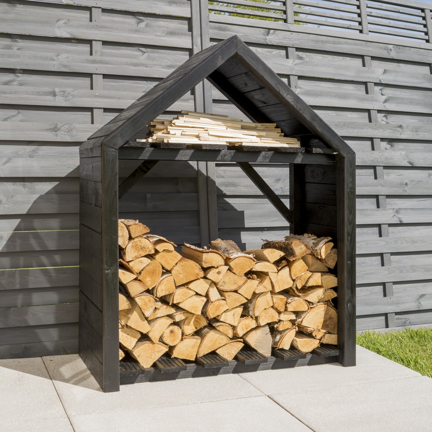Black Wooden Outdoor Log Store - Rowlinson Apex - Furniture123