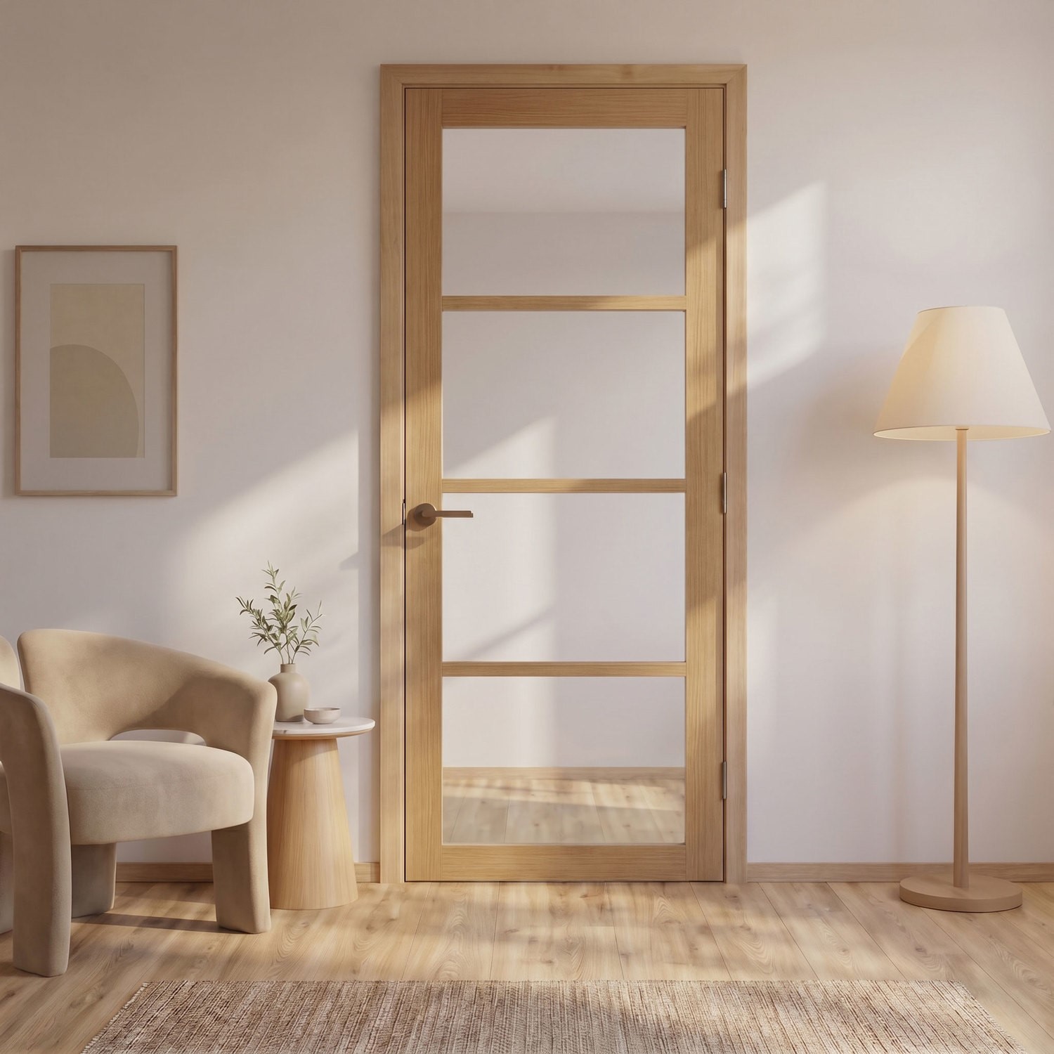 Internal Oak Laminate Glazed Crittal Door Clear Glass Pre Finished 1981 x 762 x 35mm Brent