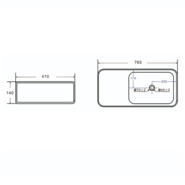 White Rectangular Wall Hung Basin 765mm - Logan