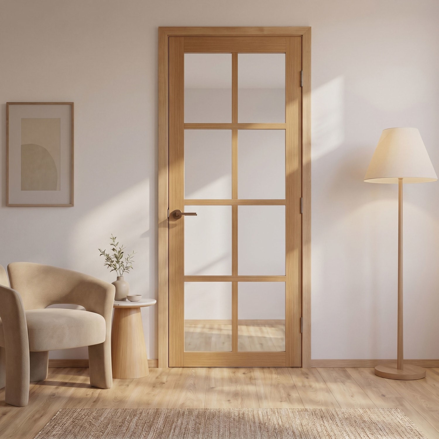 Internal Oak Laminate Glazed Crittal Door Clear Glass Pre Finished 1981 x 762 x 35mm Haringey