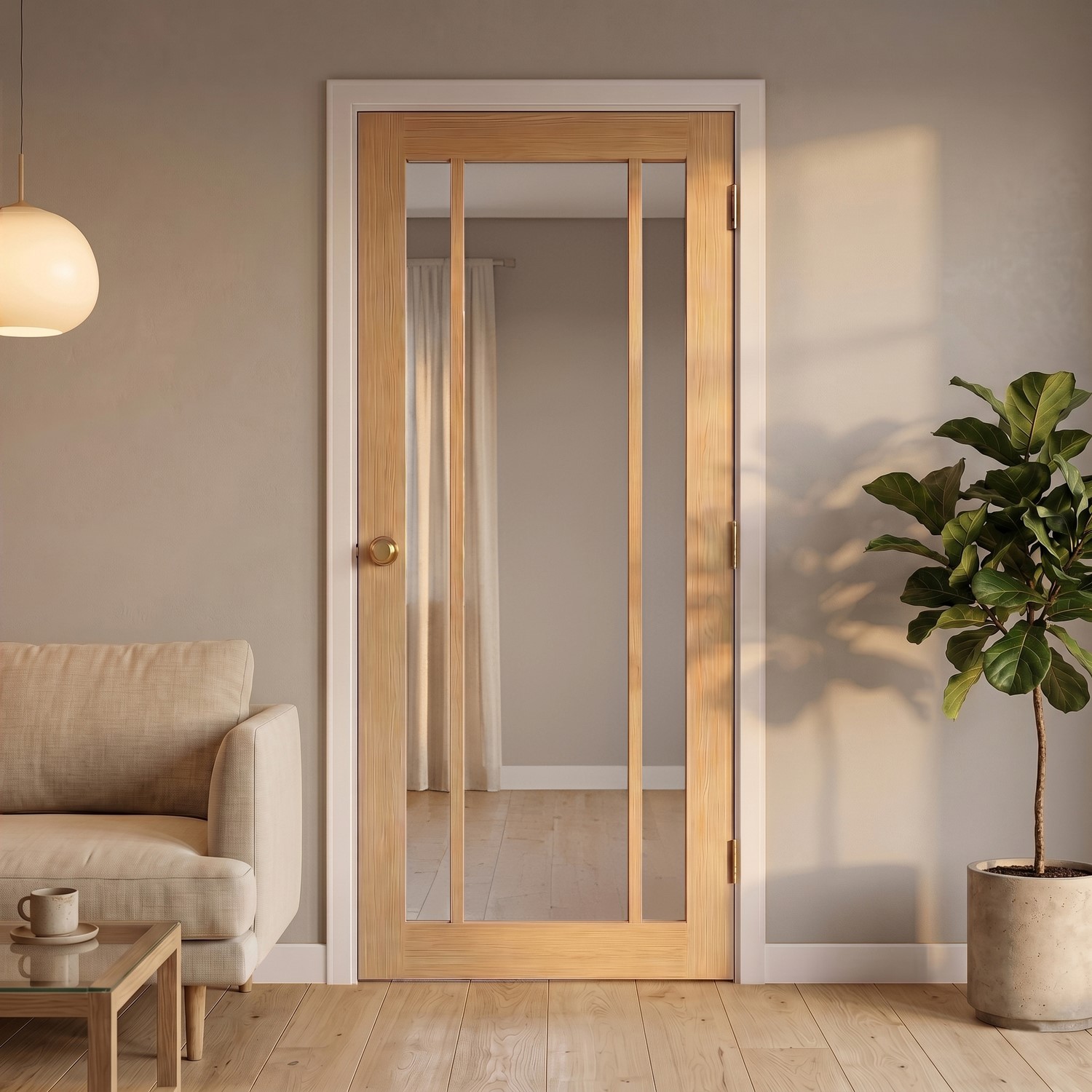 Internal Oak Laminate Glazed Crittal Door Clear Glass Pre Finished 1981 x 762 x 35mm Redbridge