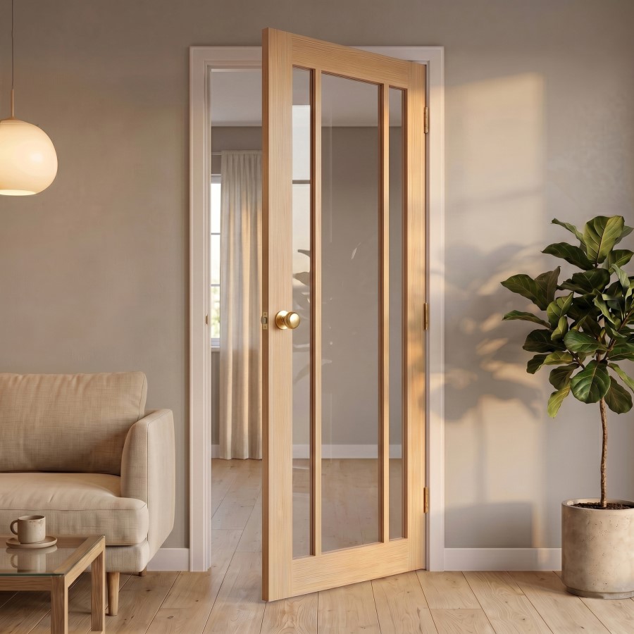 Internal Oak Laminate Glazed Crittal Door with Clear Glass - Pre-Finished - 1981 x 762 x 35mm - Redbridge - XL Joinery
