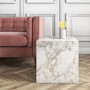 GRADE A1 - White Faux Marble Cube Side Table - Lori