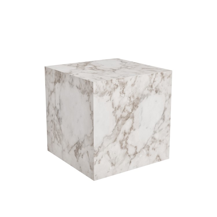 GRADE A1 - White Faux Marble Cube Side Table - Lori