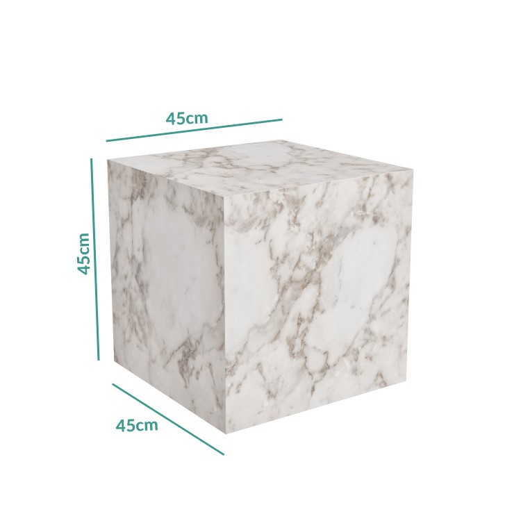 GRADE A1 - White Faux Marble Cube Side Table - Lori