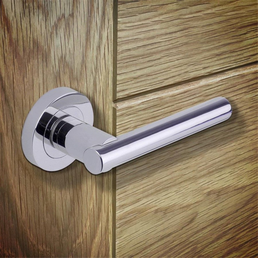 Internal Silver Polished Chrome Lever Fire Door Handle with Latch and Hinges Pack - 75mm Latch - Loire - XL Joinery