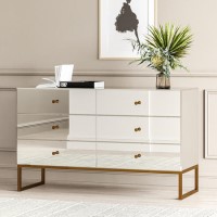 Wide Mirrored Chest of 6 Drawers with Legs - Lola