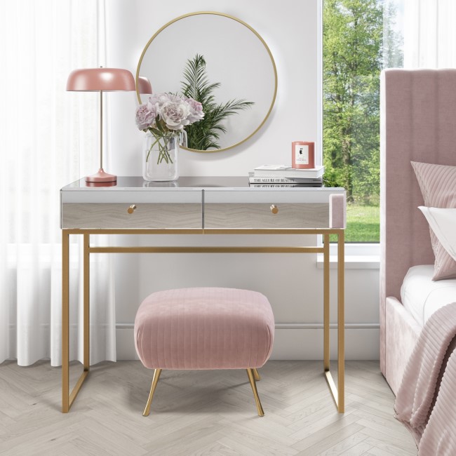 GRADE A2 - Lola Mirrored 2 Drawer Dressing Table with Rose Gold Legs