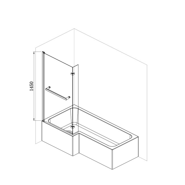 Chrome Hinged L Shape Shower Bath Screen with Towel Rail 1450 x 975mm - Maia