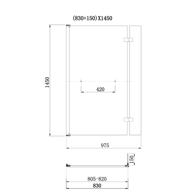 Chrome Hinged L Shape Shower Bath Screen with Towel Rail 1450 x 975mm - Maia