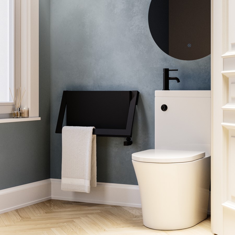 Black Horizontal Panel Radiator with Towel Bar 320 x 600mm - Lomas