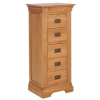 Loire Oak Farmhouse 5 Drawer Tall Boy Chest of Drawers