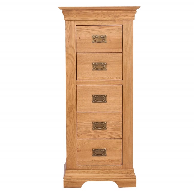 Loire Oak Farmhouse 5 Drawer Tall Boy Chest of Drawers