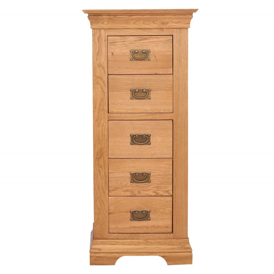 GRADE A3 - Loire Oak Farmhouse 5 Drawer Tall Boy Chest