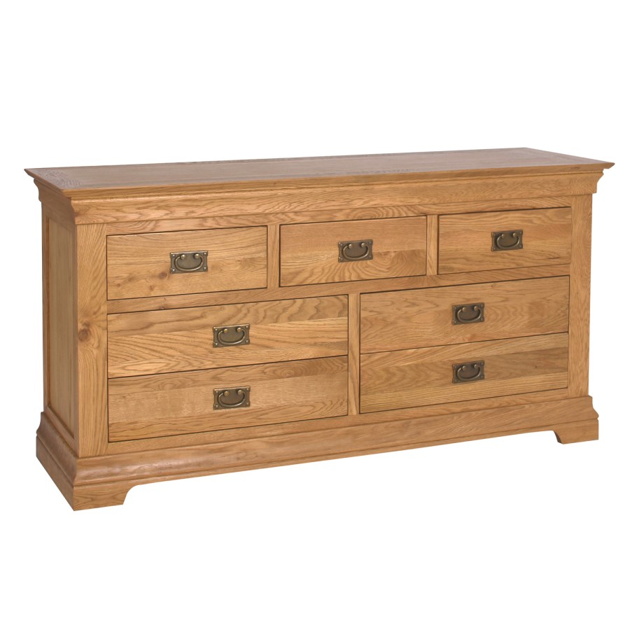GRADE A2 - Loire Solid Oak Farmhouse 4+3 Drawer Wide Chest of Drawers