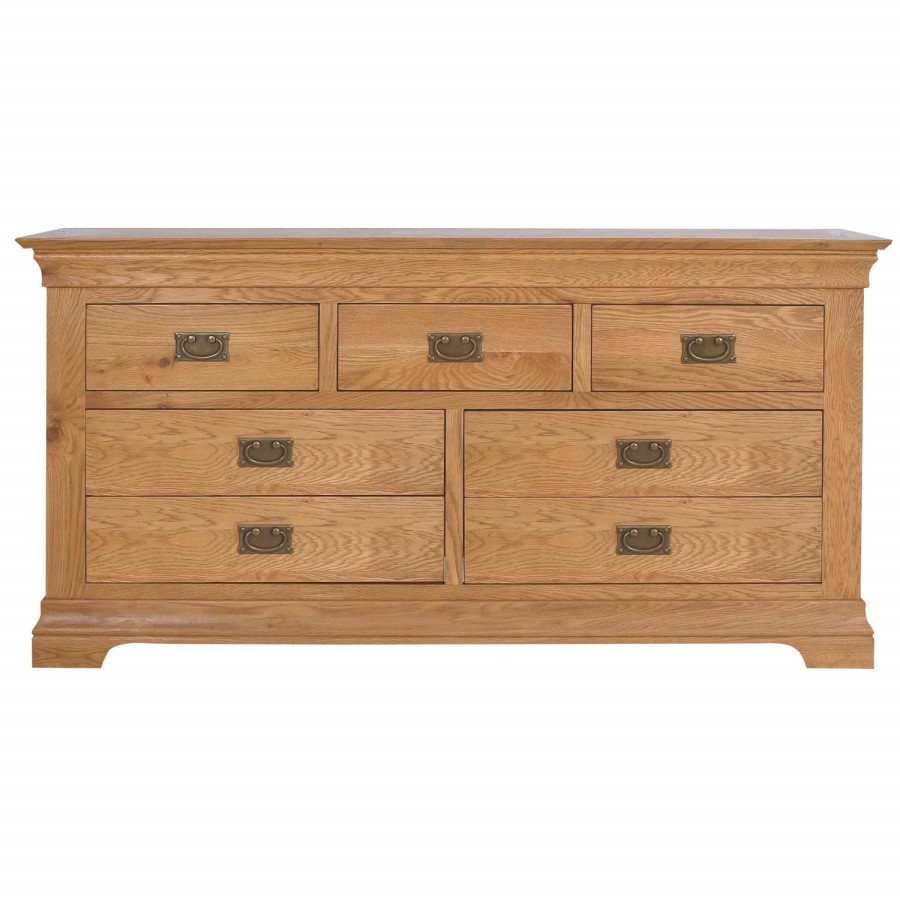 GRADE A2 - Loire Solid Oak Farmhouse 4+3 Drawer Wide Chest of Drawers