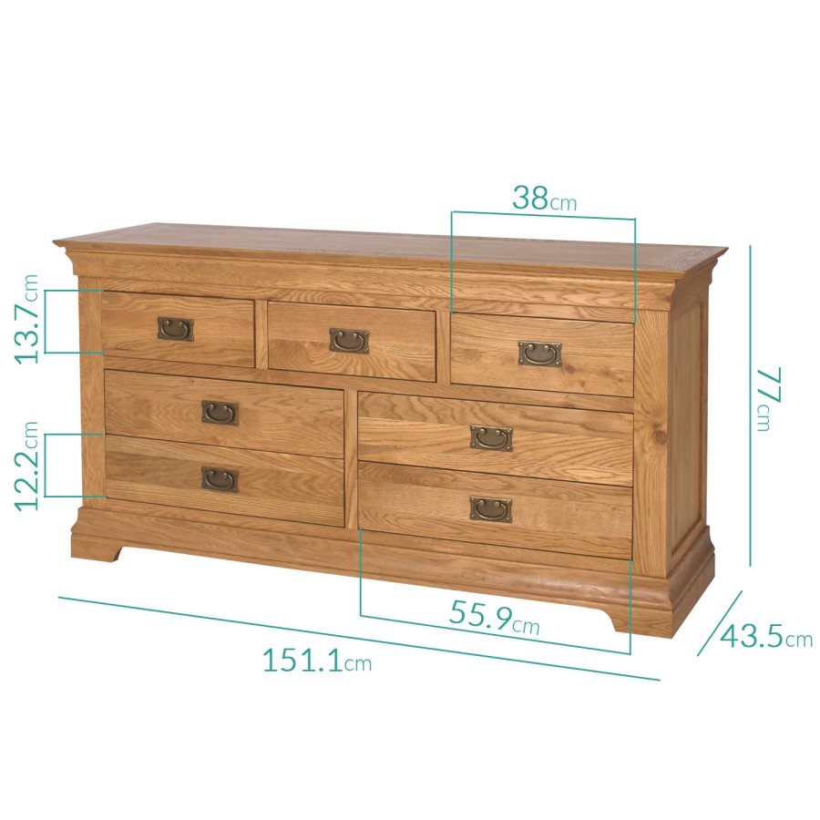 GRADE A2 - Loire Solid Oak Farmhouse 4+3 Drawer Wide Chest of Drawers
