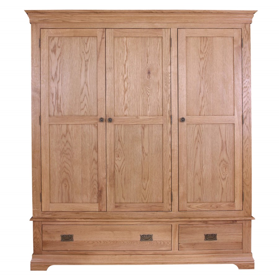 GRADE A1 - Loire Oak Farmhouse 3 Door 2 Drawer Wardrobe