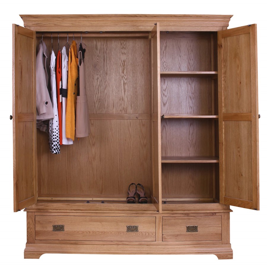 GRADE A1 - Loire Oak Farmhouse 3 Door 2 Drawer Wardrobe