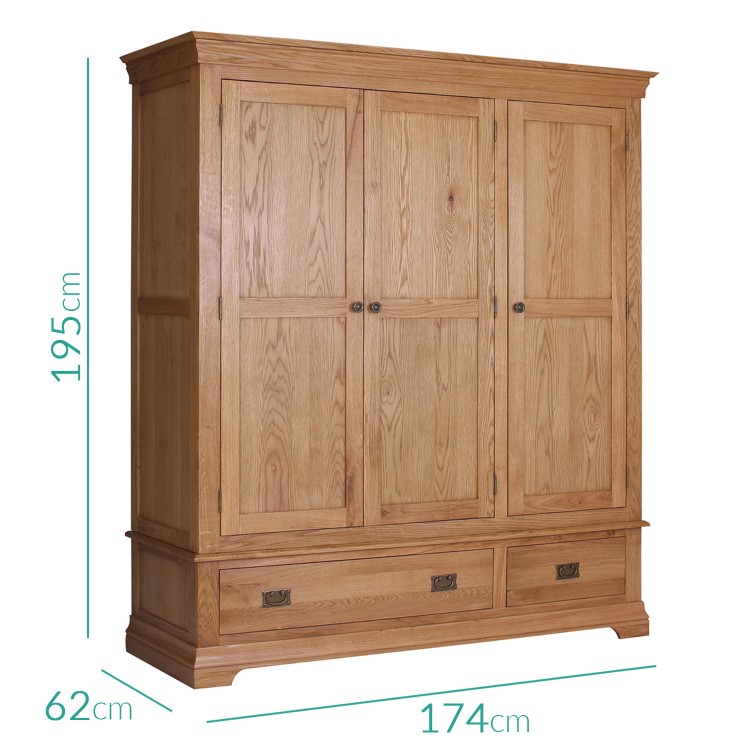 Loire Oak Farmhouse 3 Door 2 Drawer Wardrobe