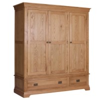 GRADE A1 - Loire Oak Farmhouse 3 Door 2 Drawer Wardrobe