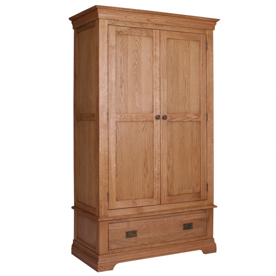 Loire Oak Farmhouse 2 Door 1 Drawer Wardrobe