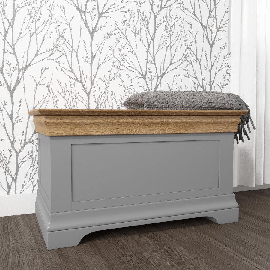 GRADE A1 - Loire Two Tone Blanket Box in Grey and Oak