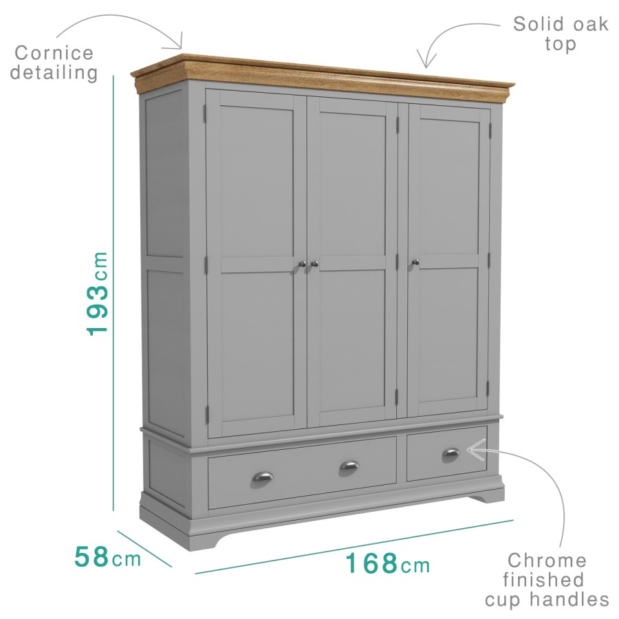 GRADE A1 - Loire Two Tone Triple Wardrobe in Grey and Oak