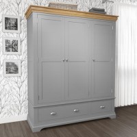 GRADE A1 - Loire Two Tone Triple Wardrobe in Grey and Oak