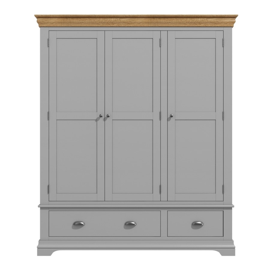GRADE A1 - Loire Two Tone Triple Wardrobe in Grey and Oak