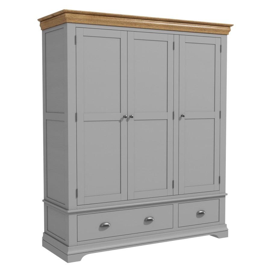 GRADE A1 - Loire Two Tone Triple Wardrobe in Grey and Oak