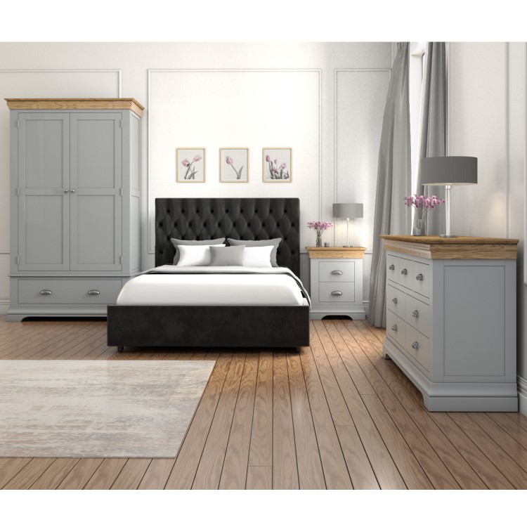 Loire Grey Soild Oak Double Wardrobe with Storage Drawer