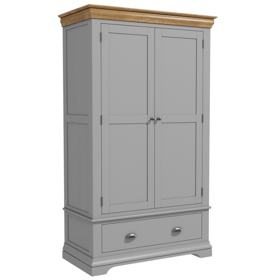 GRADE A1 - Loire Grey Soild Oak Double Wardrobe with Drawer