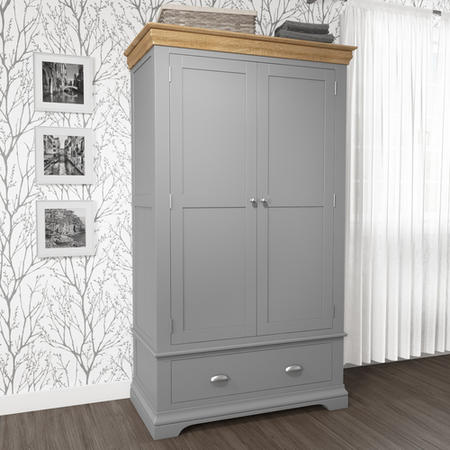 GRADE A1 - Loire Two Tone Double Wardrobe in Grey and Oak