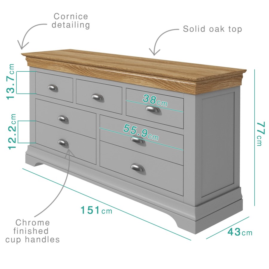 Loire Two Tone Wide Chest of Drawers in Grey and Oak