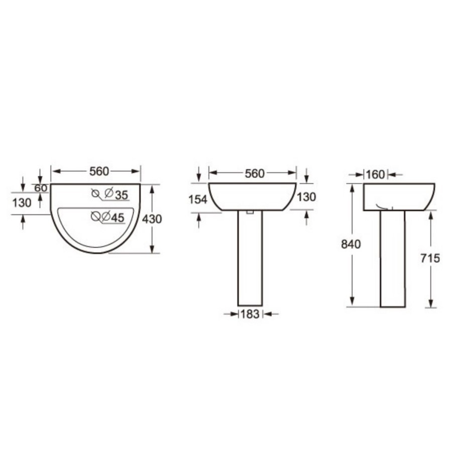 Curve Pedestal Sink - 1 Tap Hole