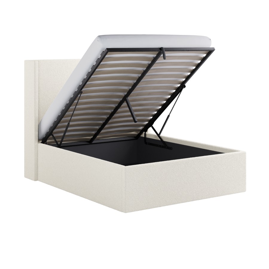 Cream Fabric Double Ottoman Bed with Winged Headboard - Loxley