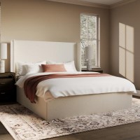Cream Fabric King Size Ottoman Bed with Winged Headboard - Loxley