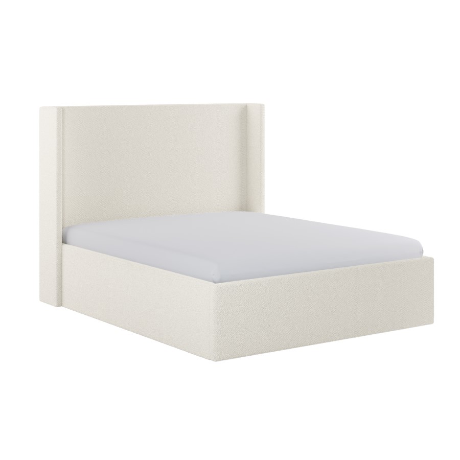 Cream Fabric King Size Ottoman Bed with Winged Headboard - Loxley